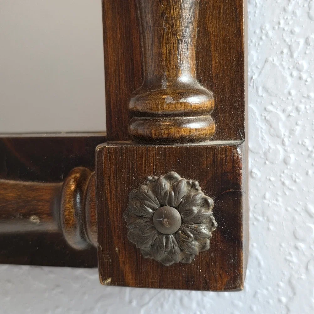 Vintage Rustic Wood Wall‎ Mirror Scenic Duck Nature Print Spindle Frame Rosettes